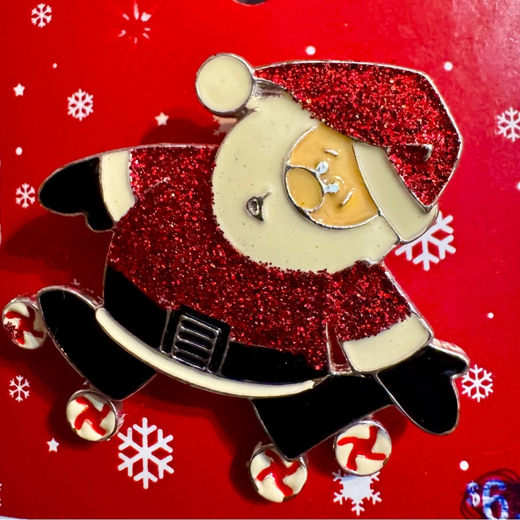 Nwt Roller Skating Santa Brooch With Moving Peppermint Wheels